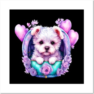 Adorable Small White Dog with Hearts Posters and Art